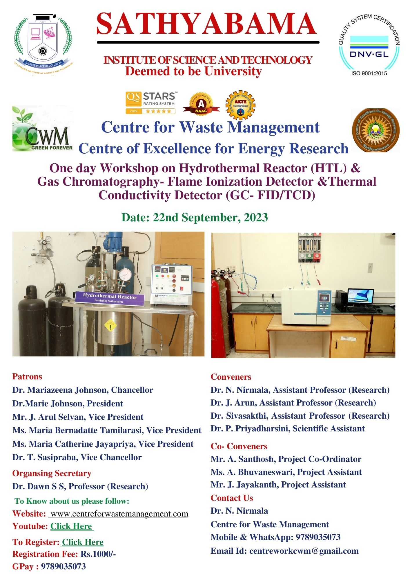 One day Workshop on Hydrothermal Reactor (HTL) & Gas Chromatography- Flame Ionization Detector &Thermal Conductivity Detector (GC- FID/TCD)